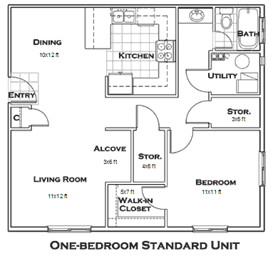 1-bedroom - Floorplan of 1-bedroom... Floorplan of 1-bedroom apartment